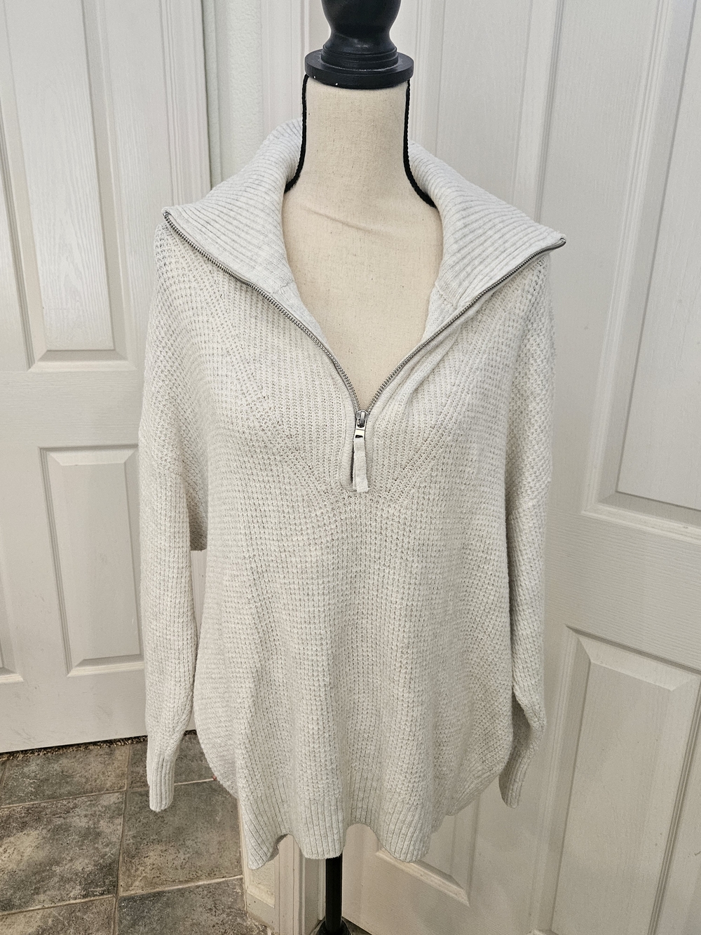 aerie Cream Half-Zip Cowl Sweater
